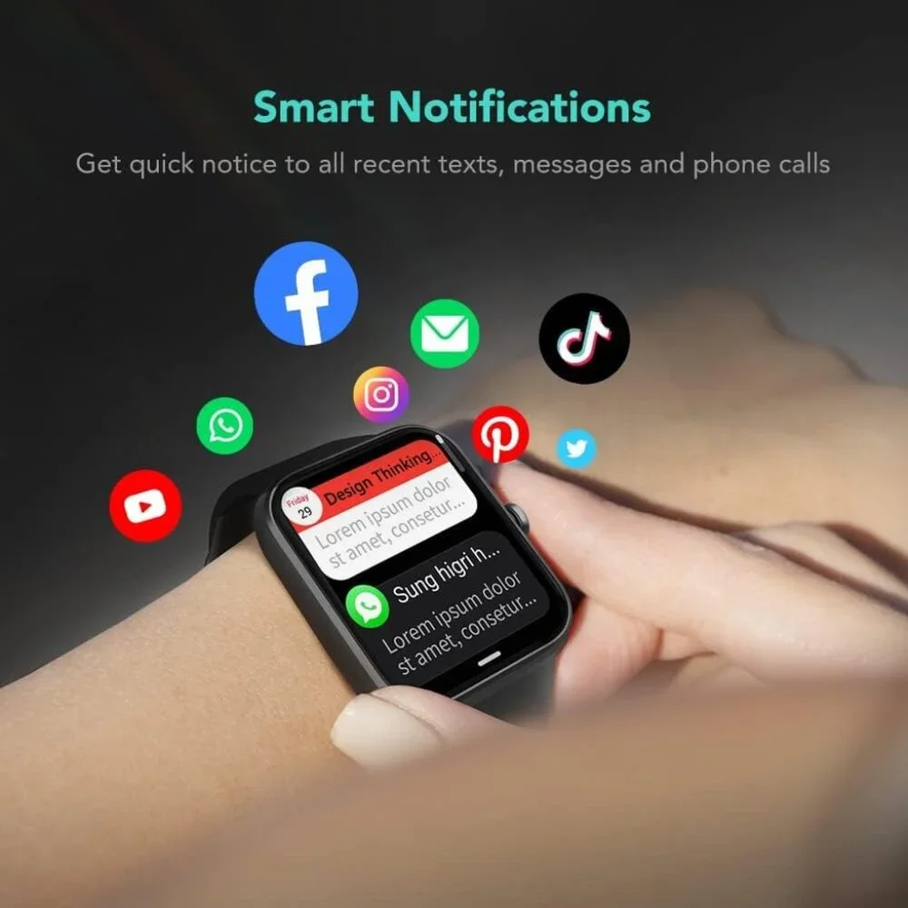 SKG V7 Smart Watch Fitness Tracker 5ATM Waterproof 1.7 in Touch Screen Black